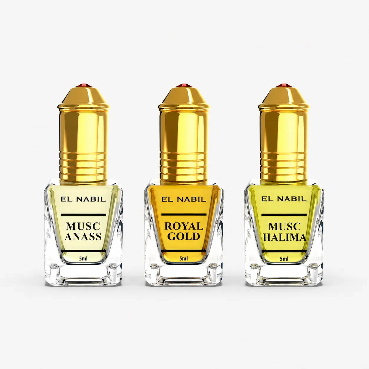El Nabil Orientální zlatá trojice – Musc Anass, Royal Gold a Musc Halima 3× 5 ml