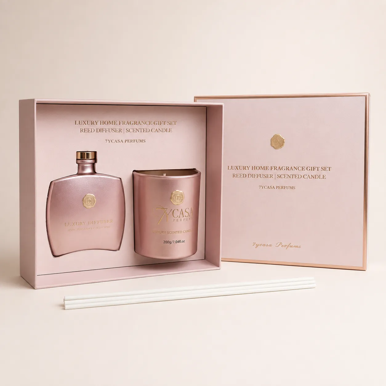 7YCASA Luxury Home Gift Set Pink – difuzér 100 ml + vonná svíčka 200 g