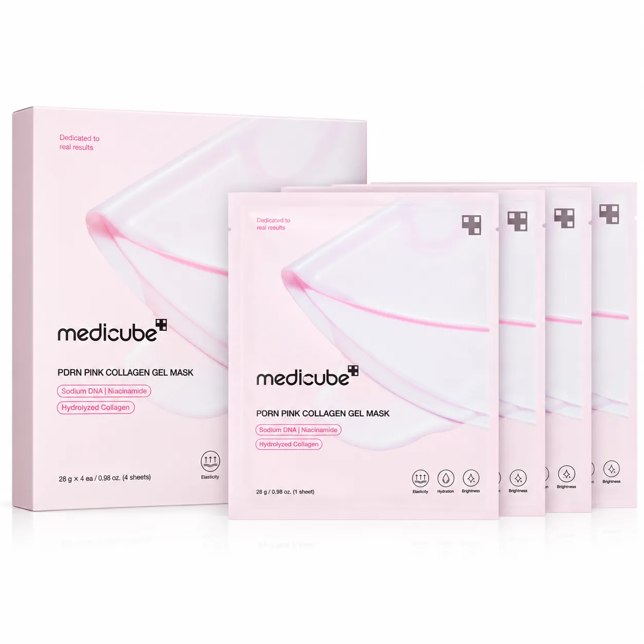 Medicube PDRN Pink Collagen Gel Mask – hydrogelové masky s PDRN, kolagenem a peptidy pro hydratovanou a zářivou pleť 4 × 28 g