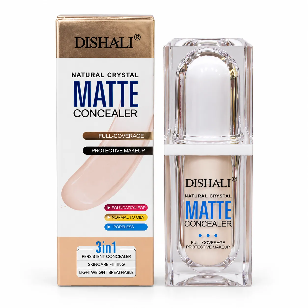 DISHALI Natural Crystal Matte Concealer 3in1 – krycí matující make-up 30 ml