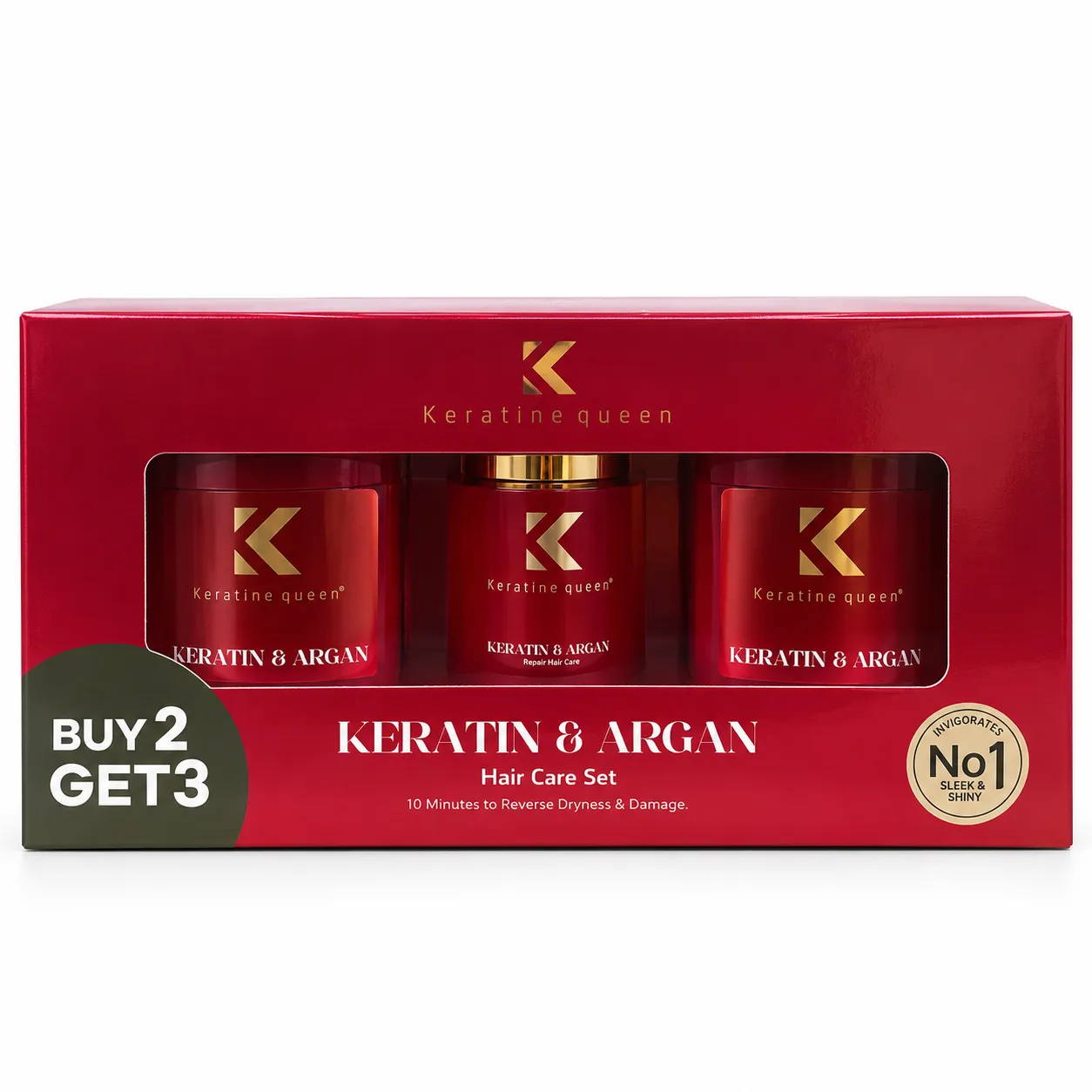 Keratine Queen Keratin & Argan – sada péče pro suché a poškozené vlasy, 660 ml