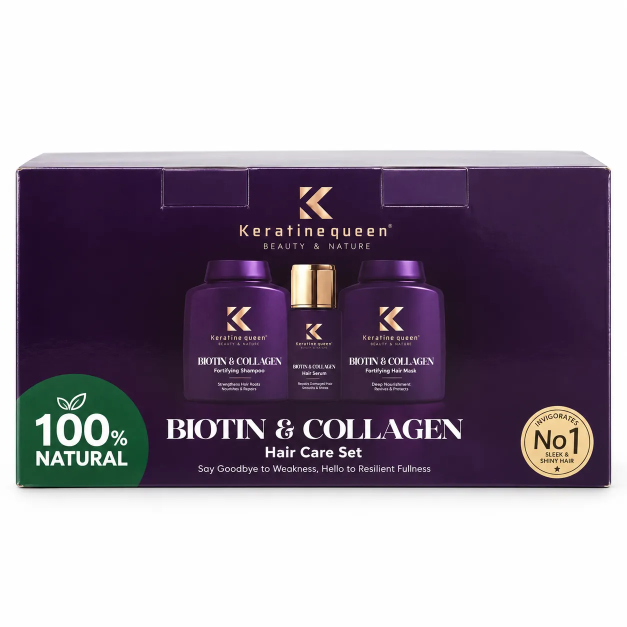Keratine Queen Biotin & Collagen – vlasová sada se šamponem, maskou a olejem, 660 ml